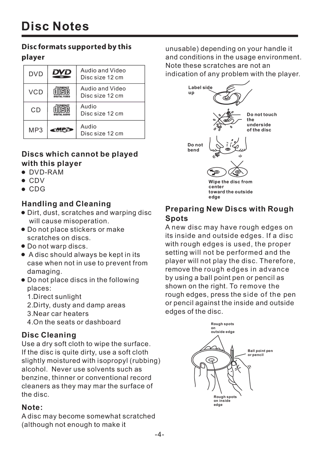 PYLE Audio PLD70BT owner manual Disc Notes 