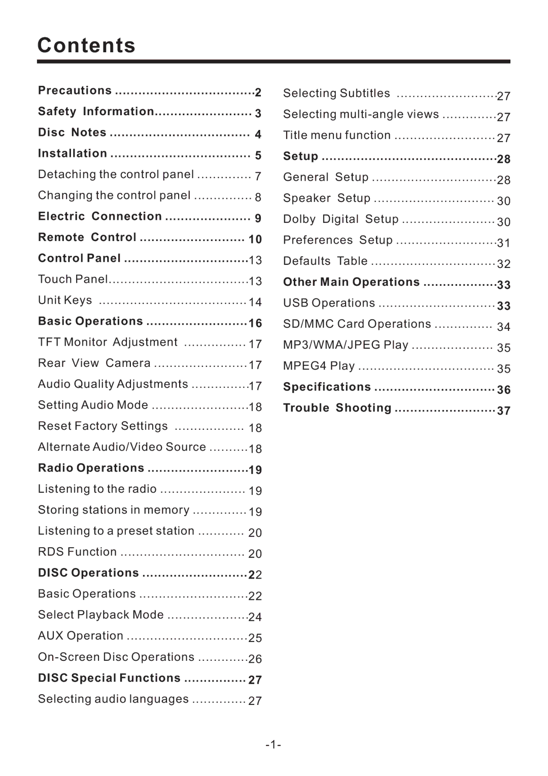 PYLE Audio PLD71MU manual Contents 