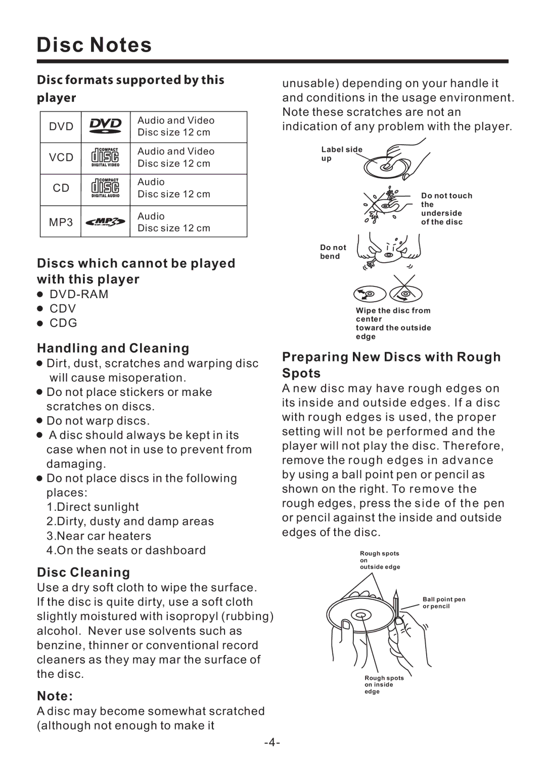 PYLE Audio PLD71MU manual Disc Notes 