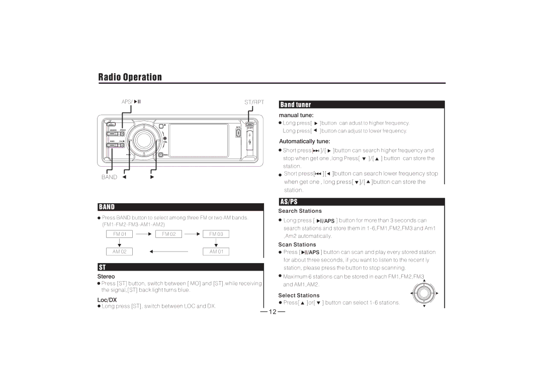 PYLE Audio PLDBT30U manual Radio Operation, Band tuner 