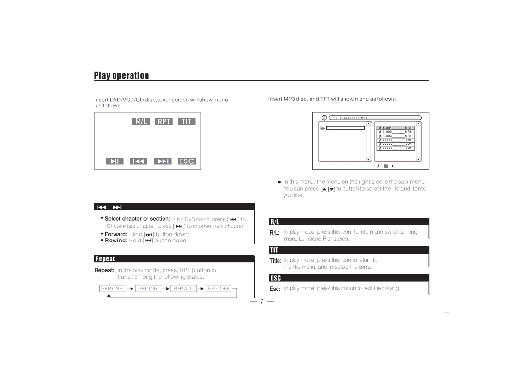 PYLE Audio PLDBT30U manual Play operation, Repeat 