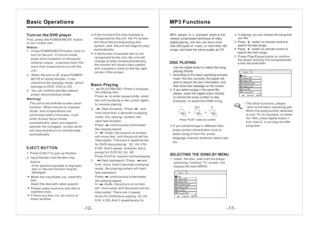 PYLE Audio PLDTF5M owner manual Basic Operations MP3 Functions, Press Eject to pop-up the disc 