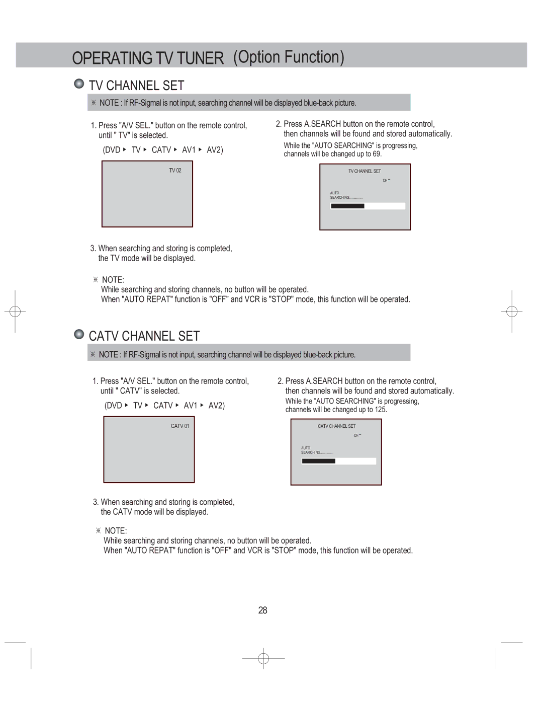 PYLE Audio PLDVCR500, PLDVCR600 user manual Operating TV Tuner Option Function, ※ Note 