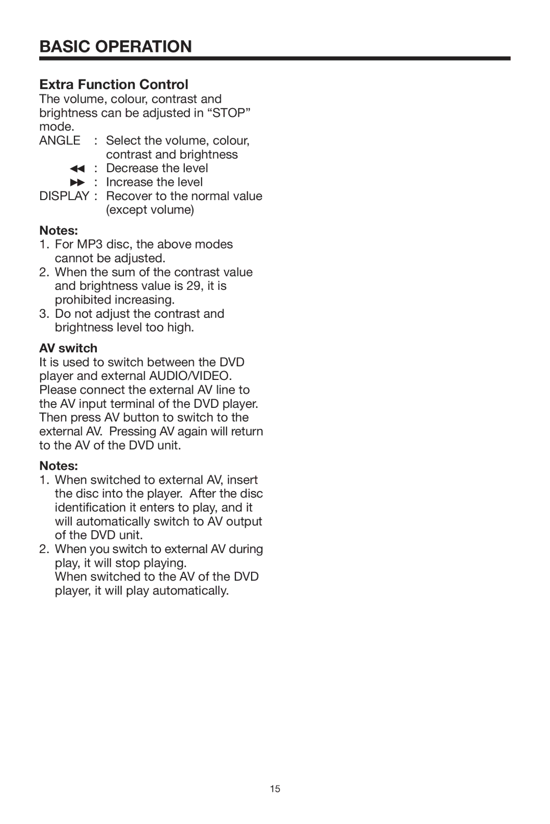 PYLE Audio PLDVD-150 owner manual Extra Function Control, AV switch 