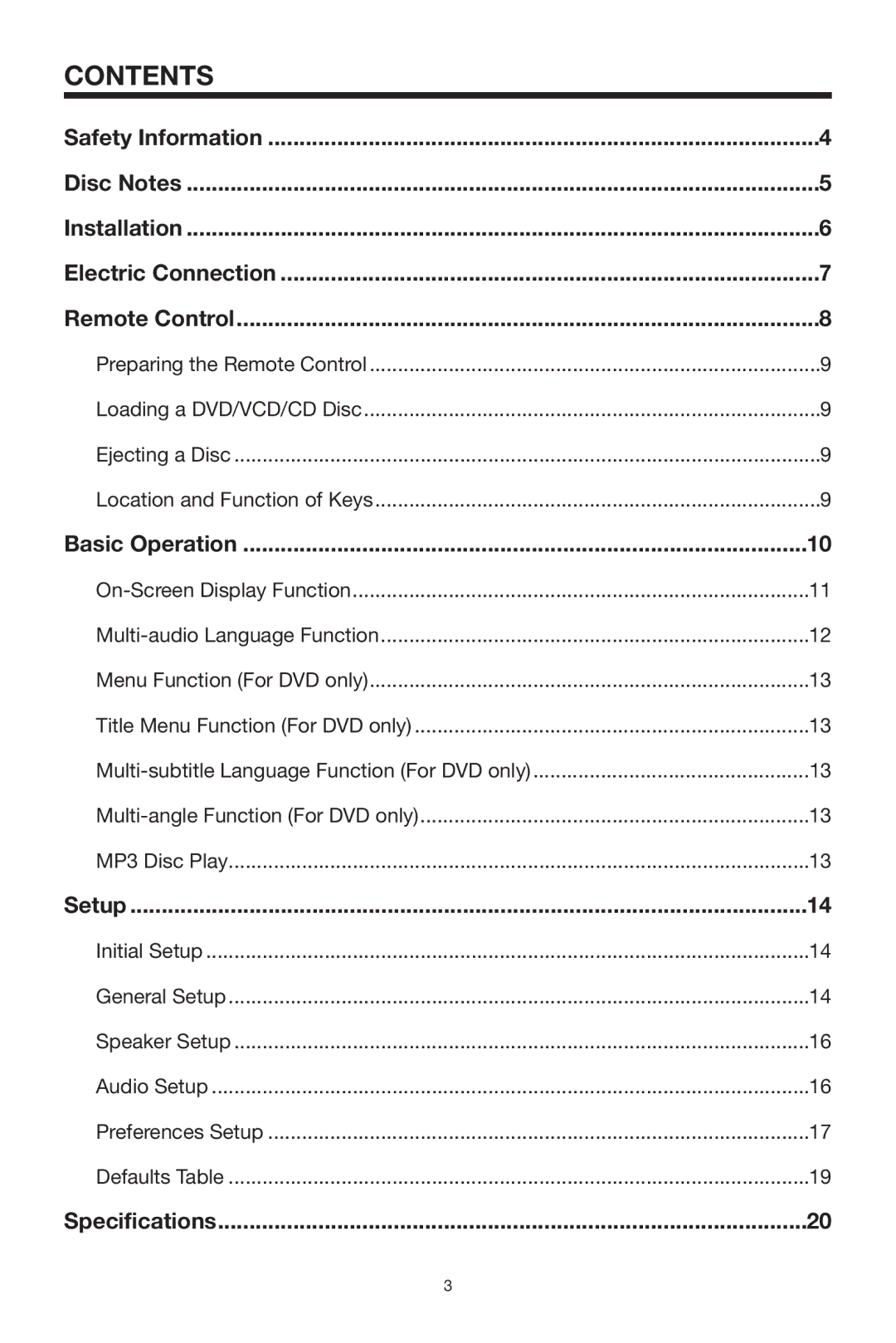 PYLE Audio PLDVD130 owner manual Contents 