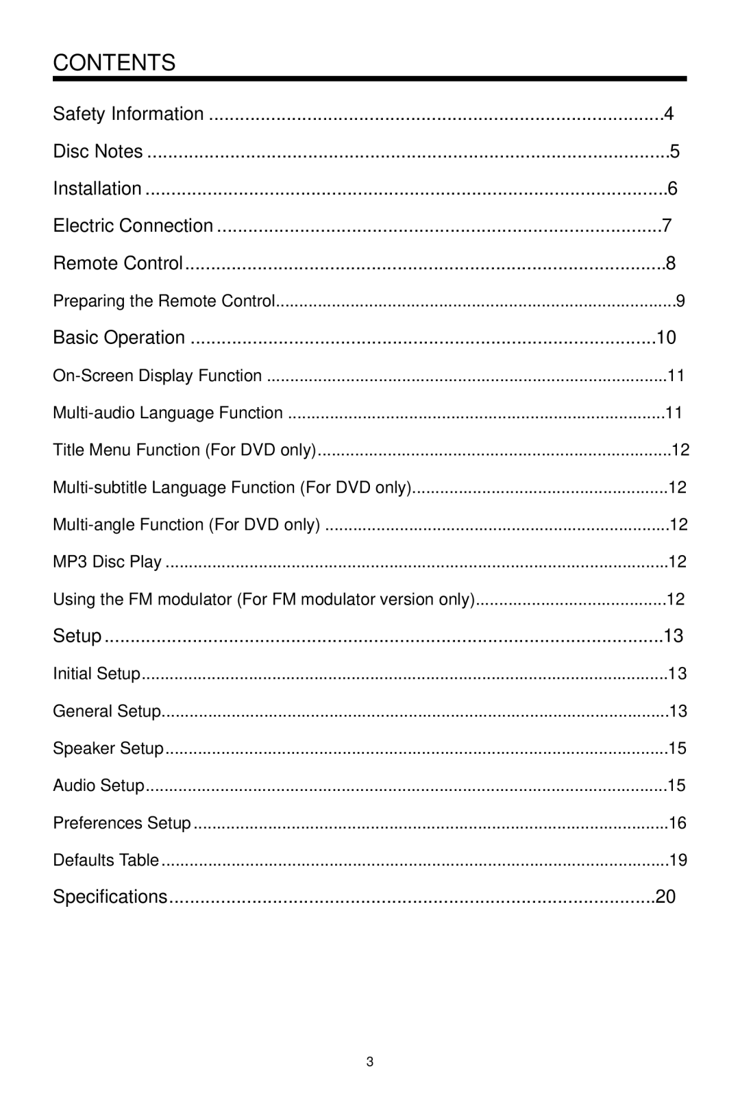 PYLE Audio PLDVD132 owner manual Contents 