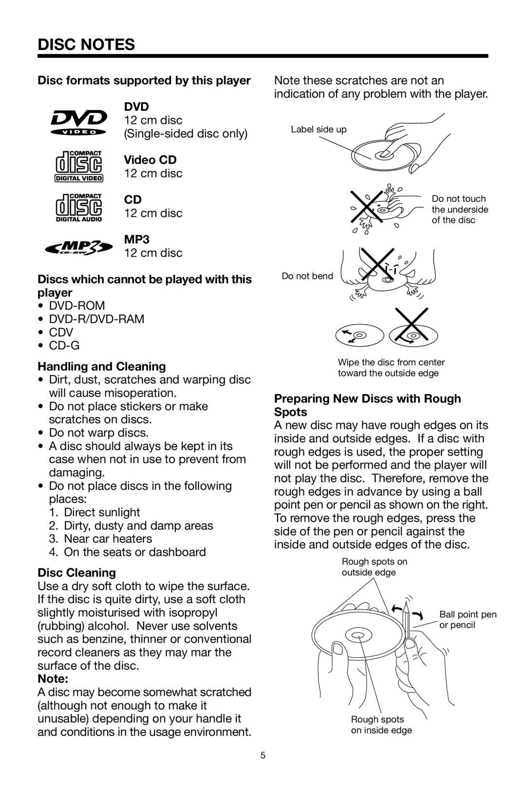 PYLE Audio PLDVD132 owner manual Disc Notes, Dvd, MP3 