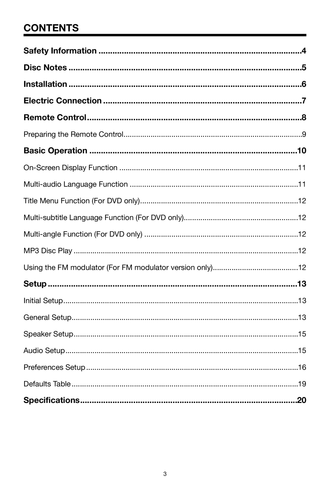 PYLE Audio PLDVD134F owner manual Contents 