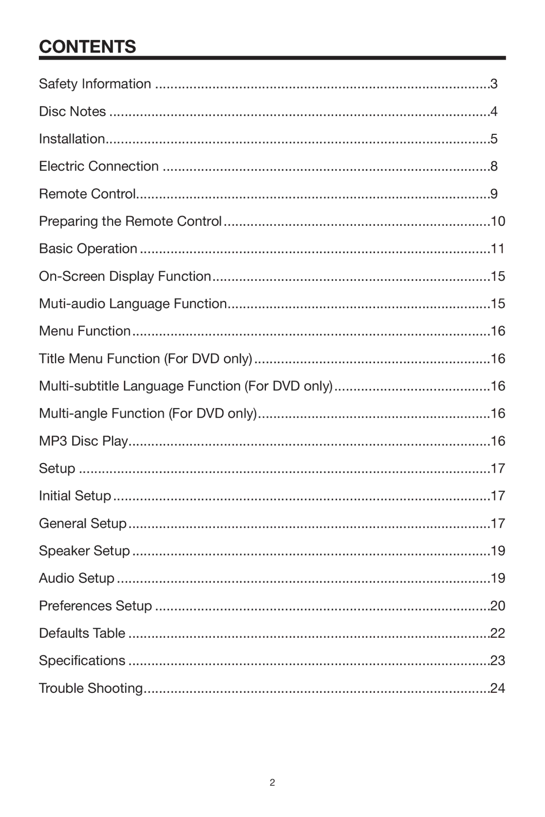 PYLE Audio PLDVD168 owner manual Contents 