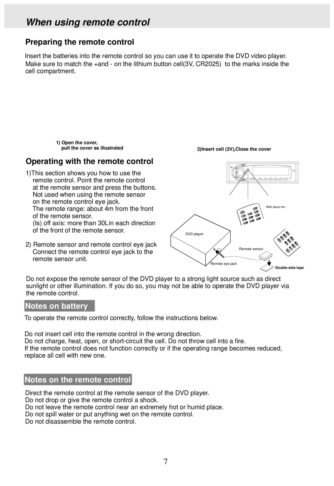 PYLE Audio PLDVD170 When using remote control, Preparing the remote control, Operating with the remote control 