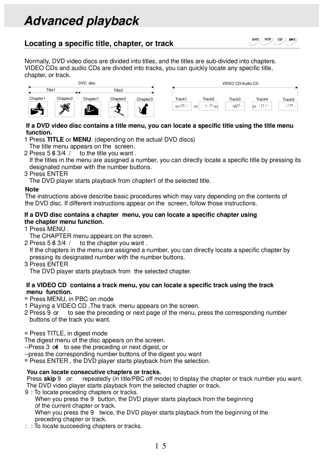 PYLE Audio PLDVD170 operating instructions Locating a specific title, chapter, or track, Press MENU, in PBC on mode 