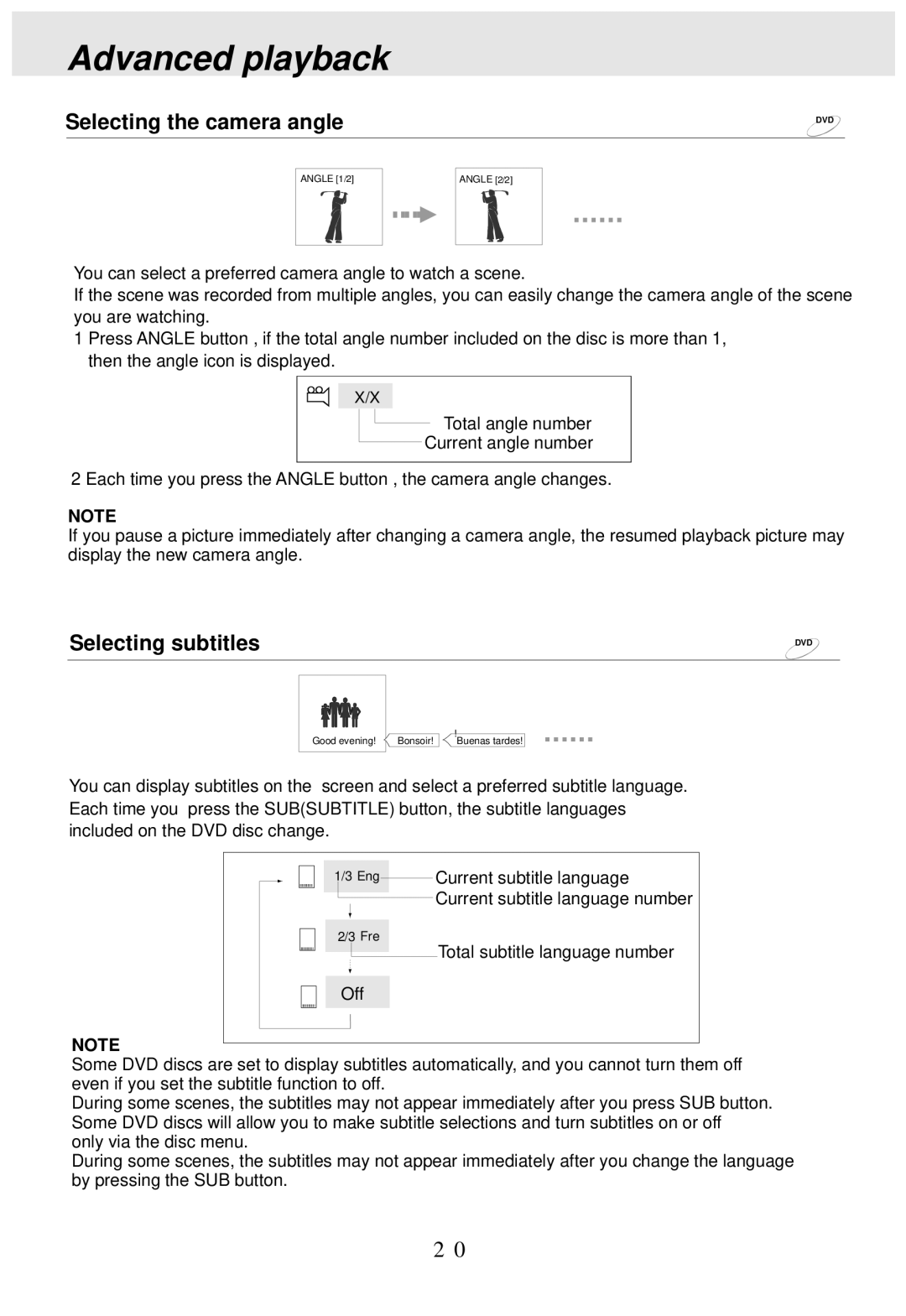 PYLE Audio PLDVD170 operating instructions Selecting the camera angle, Selecting subtitles 