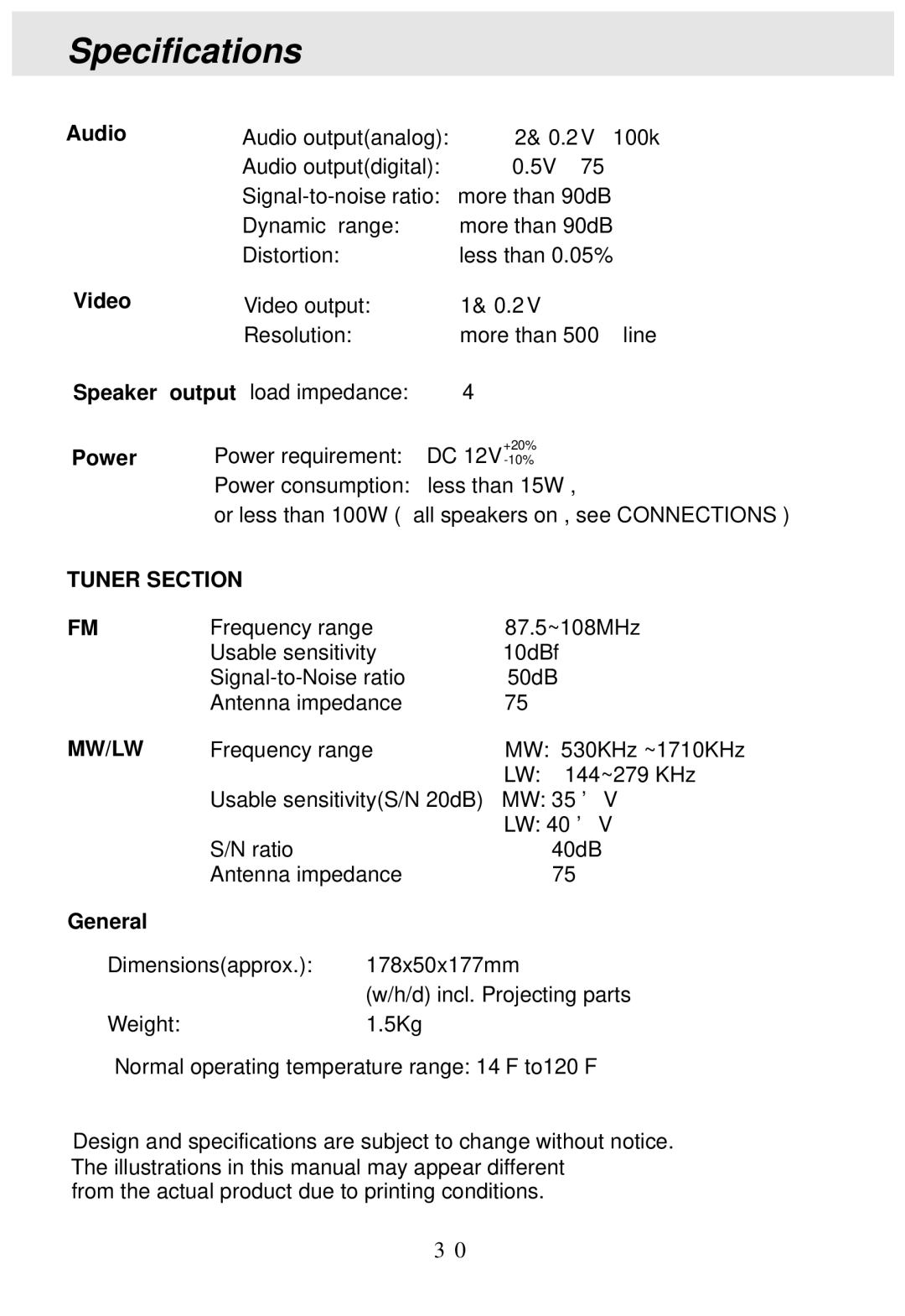 PYLE Audio PLDVD170 operating instructions Specifications 