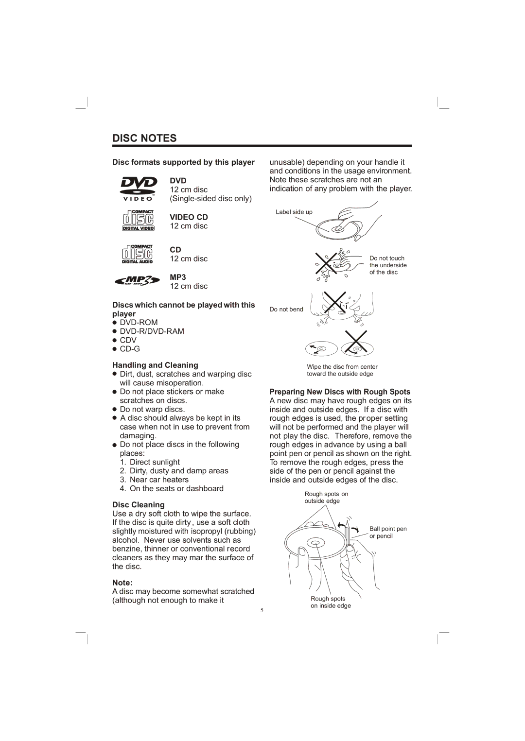 PYLE Audio PLDVD198 owner manual Disc Notes, MP3 