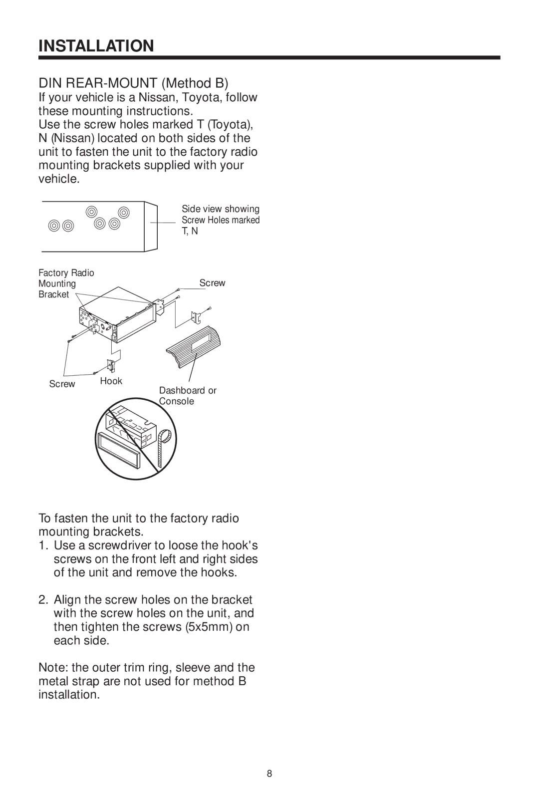 PYLE Audio PLDVD199XM owner manual DIN REAR-MOUNT Method B 