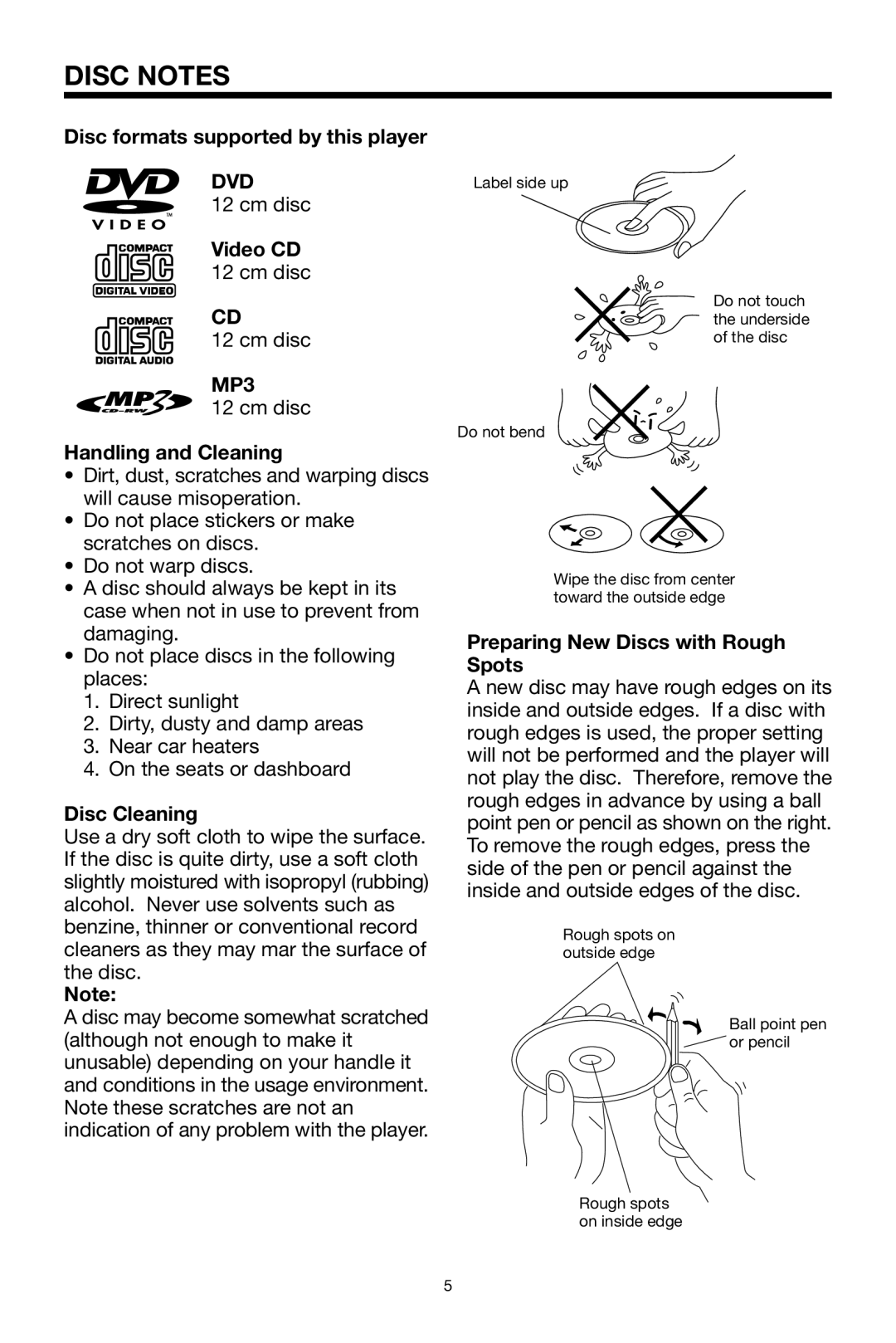 PYLE Audio PLDVD48 owner manual Disc Notes, Dvd, MP3 