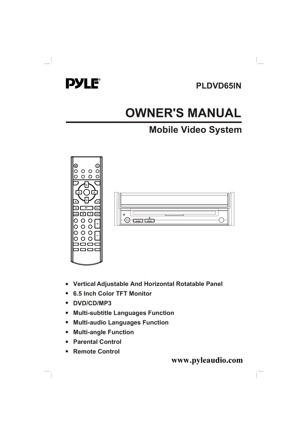 PYLE Audio PLDVD65IN owner manual Mobile Video System, DVD/CD/MP3 