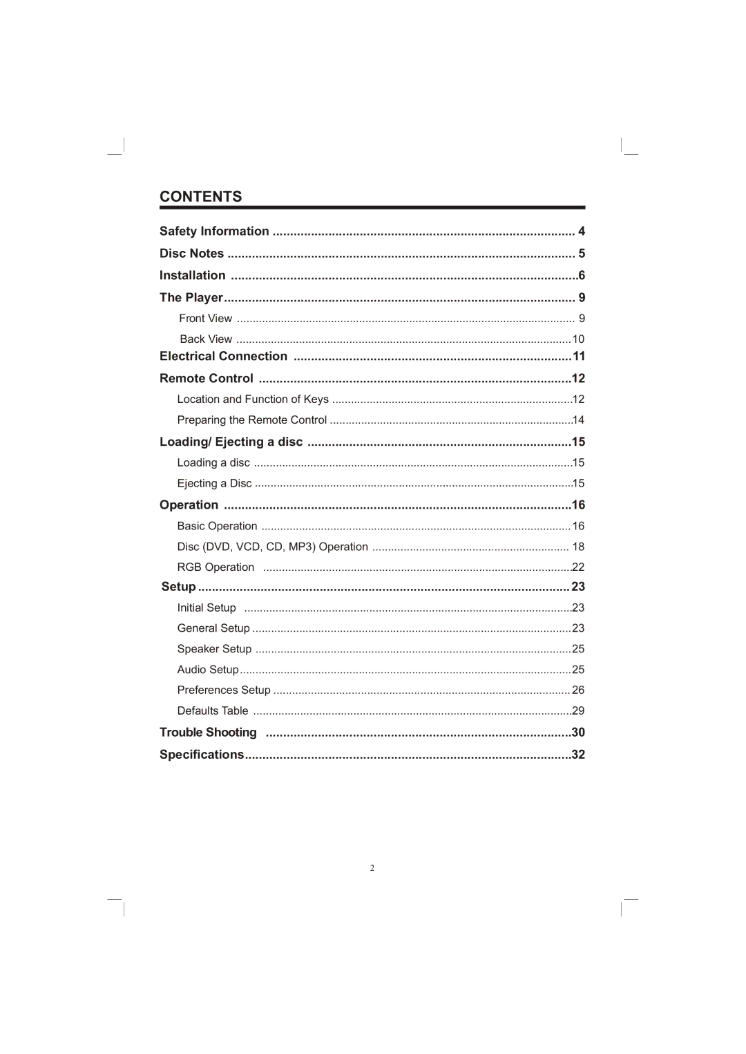 PYLE Audio PLDVD65IN owner manual Contents 