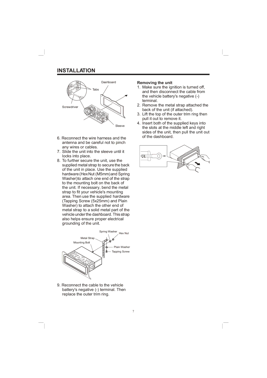 PYLE Audio PLDVD65IN owner manual Removing the unit 