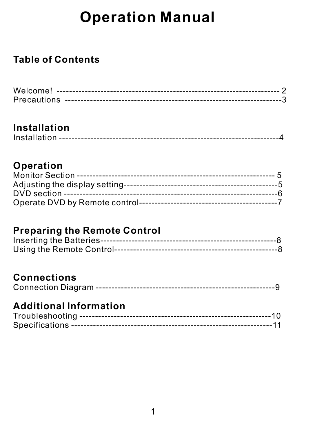 PYLE Audio PLDVD7M manual Table of Contents 