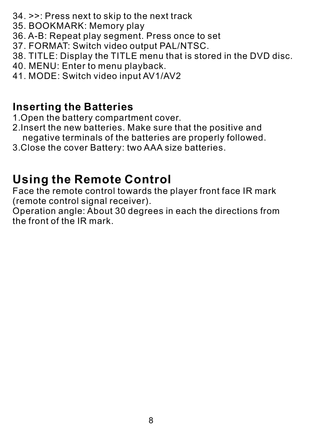 PYLE Audio PLDVD7M manual Using the Remote Control, Inserting the Batteries 