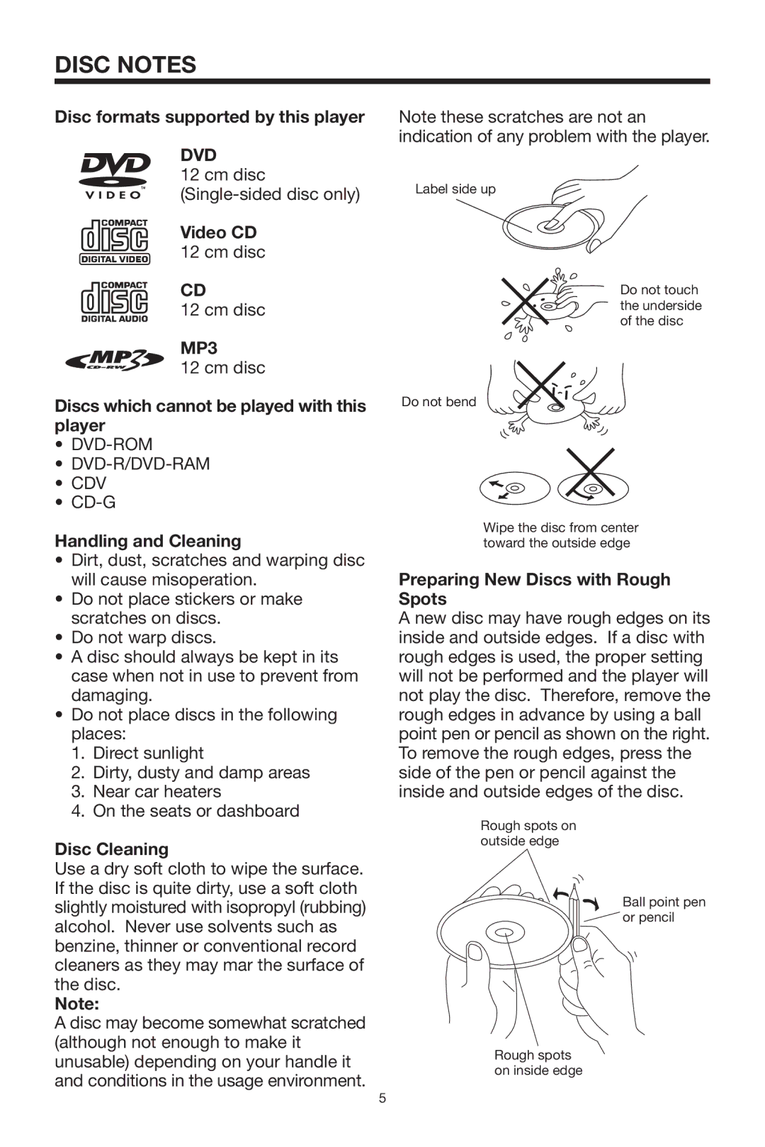 PYLE Audio PLDVD92 owner manual Disc Notes, Dvd, MP3 