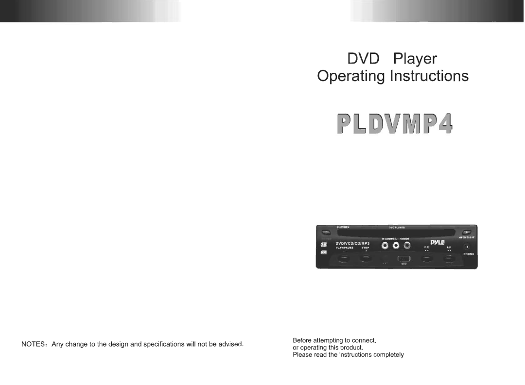 PYLE Audio PLDVDMP4 manual 