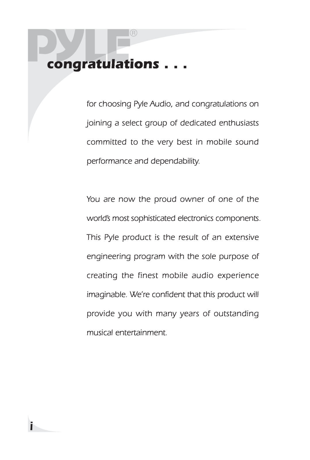 PYLE Audio ple420p owner manual congratulations 