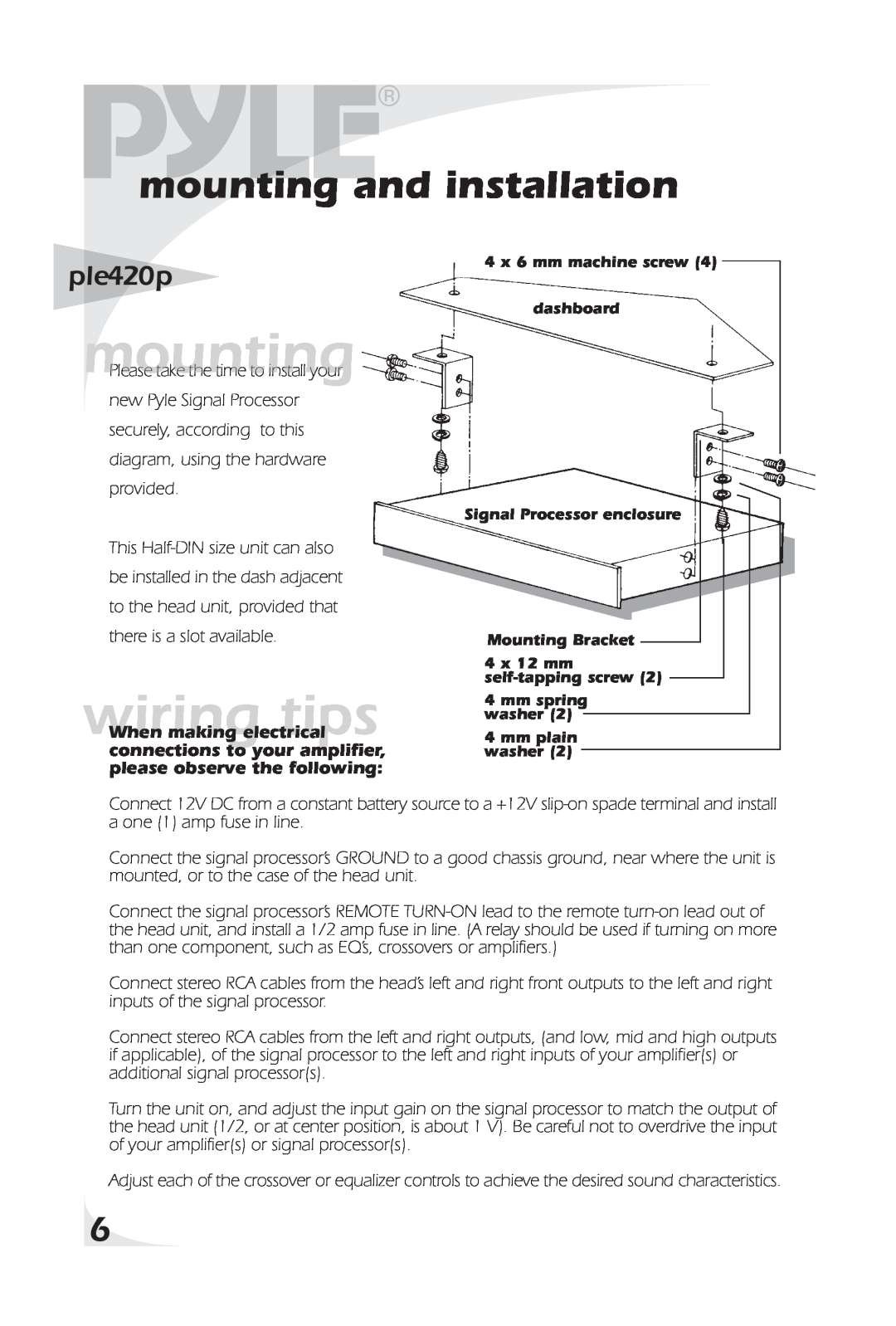 PYLE Audio ple420p owner manual mounting and installation, wiring tips 