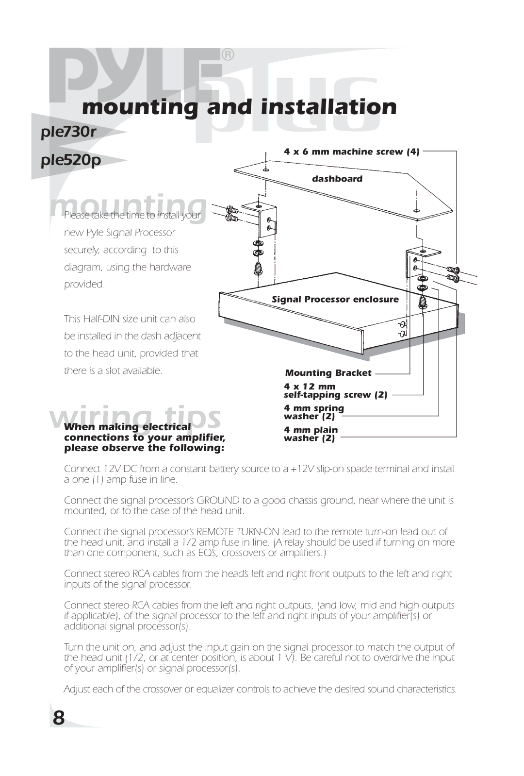 PYLE Audio PLE730R, PLE520P owner manual Mounting and installation 