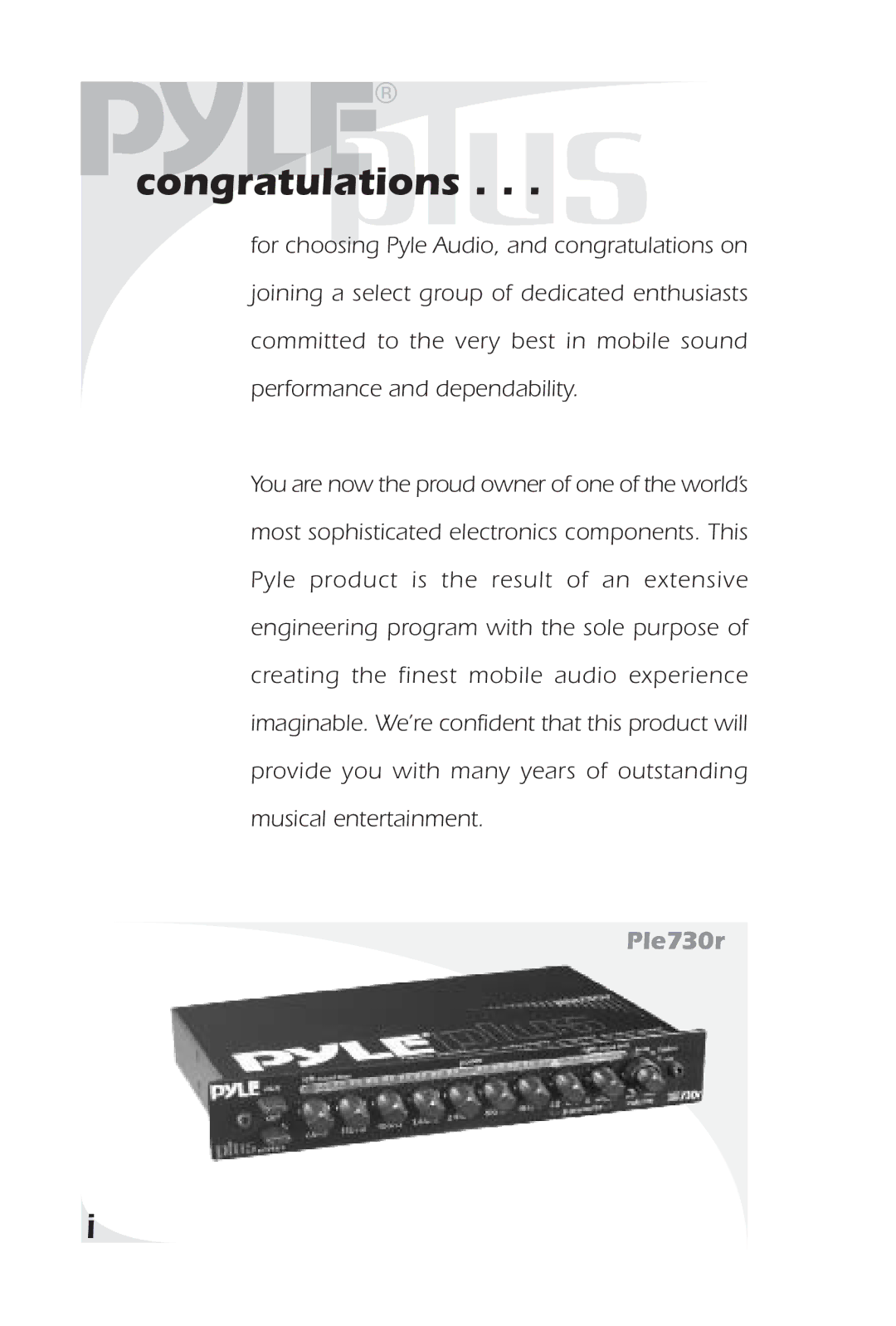 PYLE Audio PLE730R, PLE520P owner manual Congratulations 