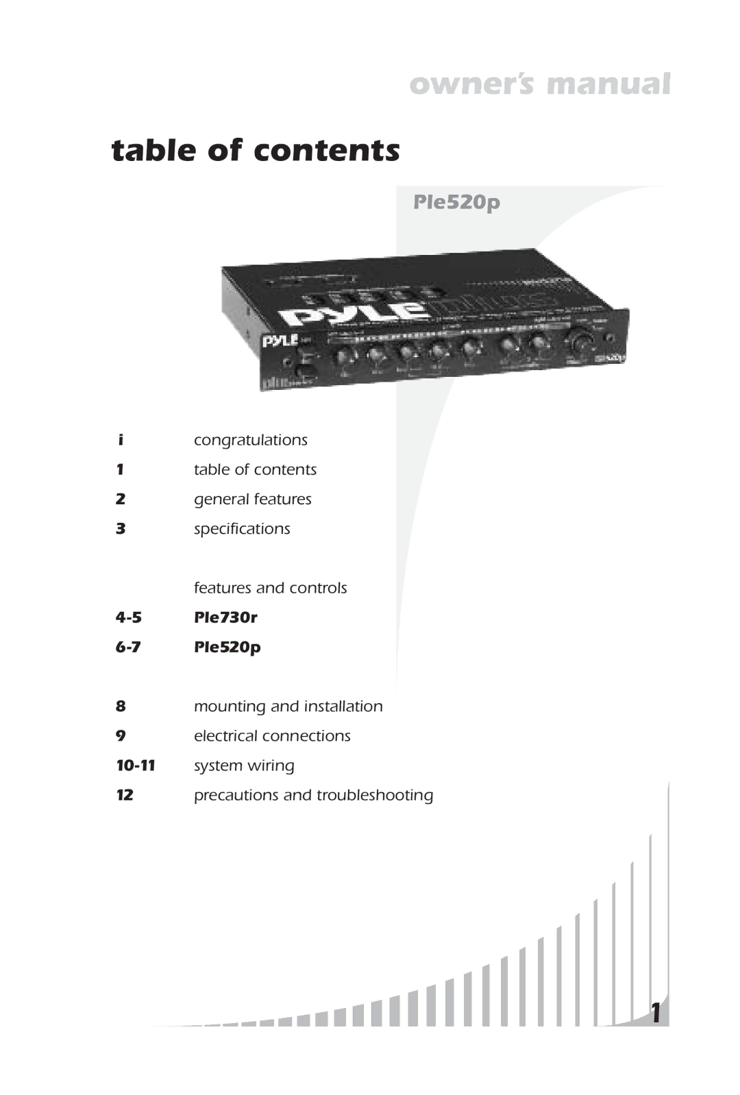 PYLE Audio PLE520P, PLE730R owner manual Table of contents 