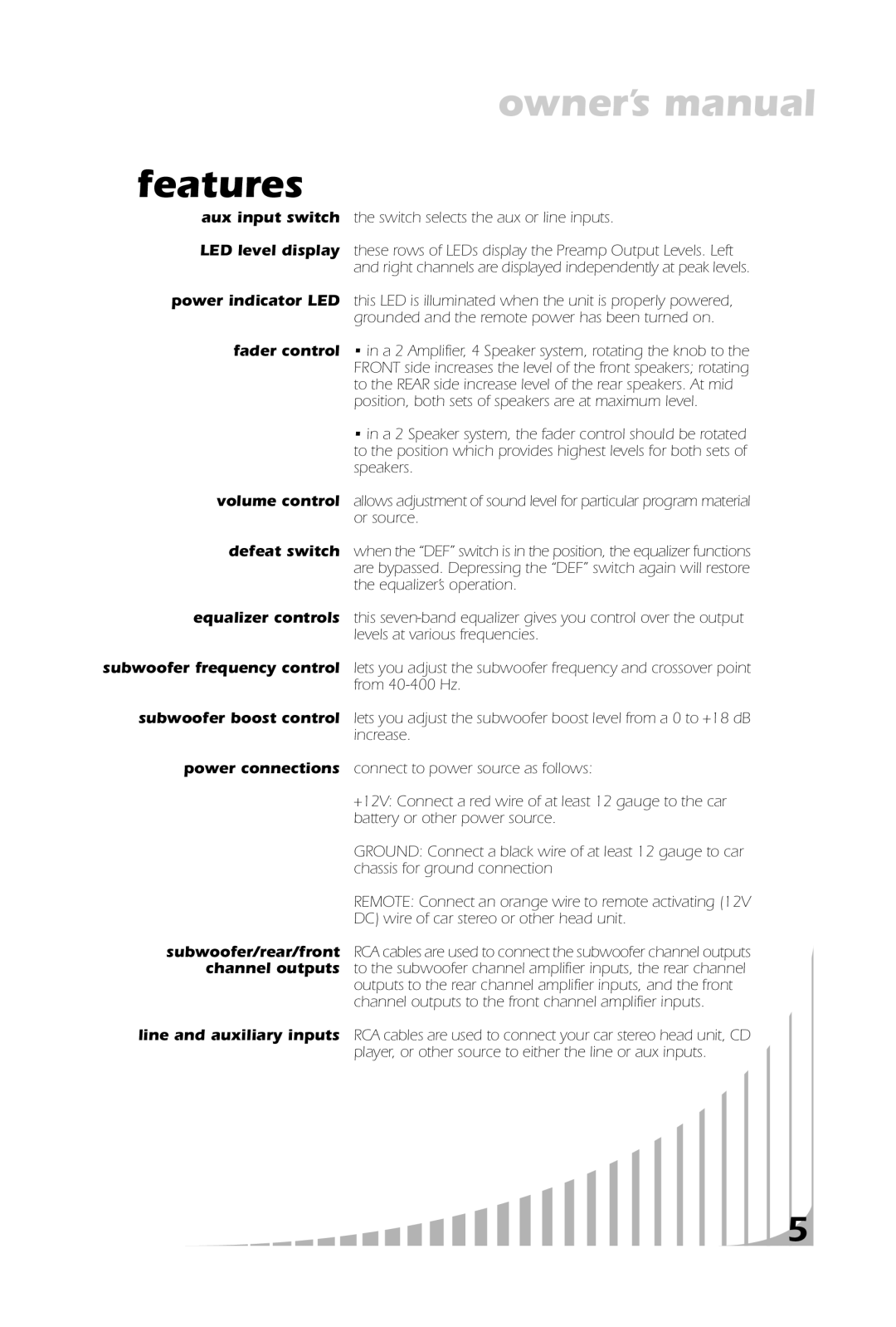 PYLE Audio PLE520P, PLE730R owner manual Features, Line and auxiliary inputs 