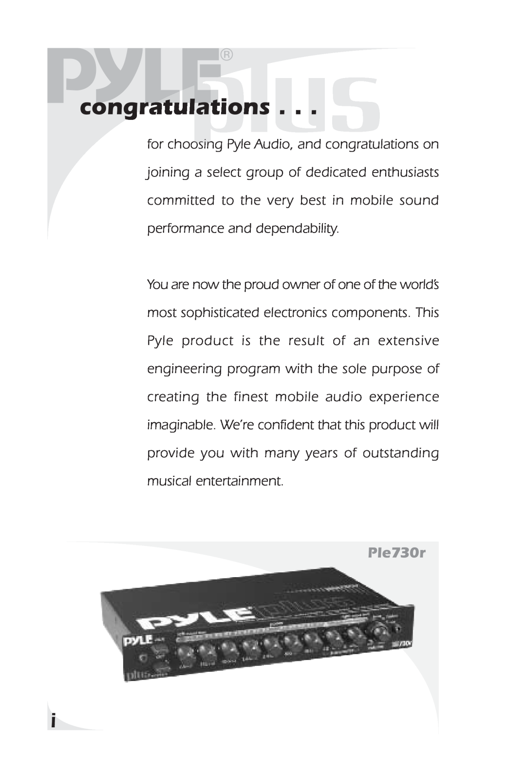 PYLE Audio PLE730R, PLE520P owner manual congratulations, Ple730r 