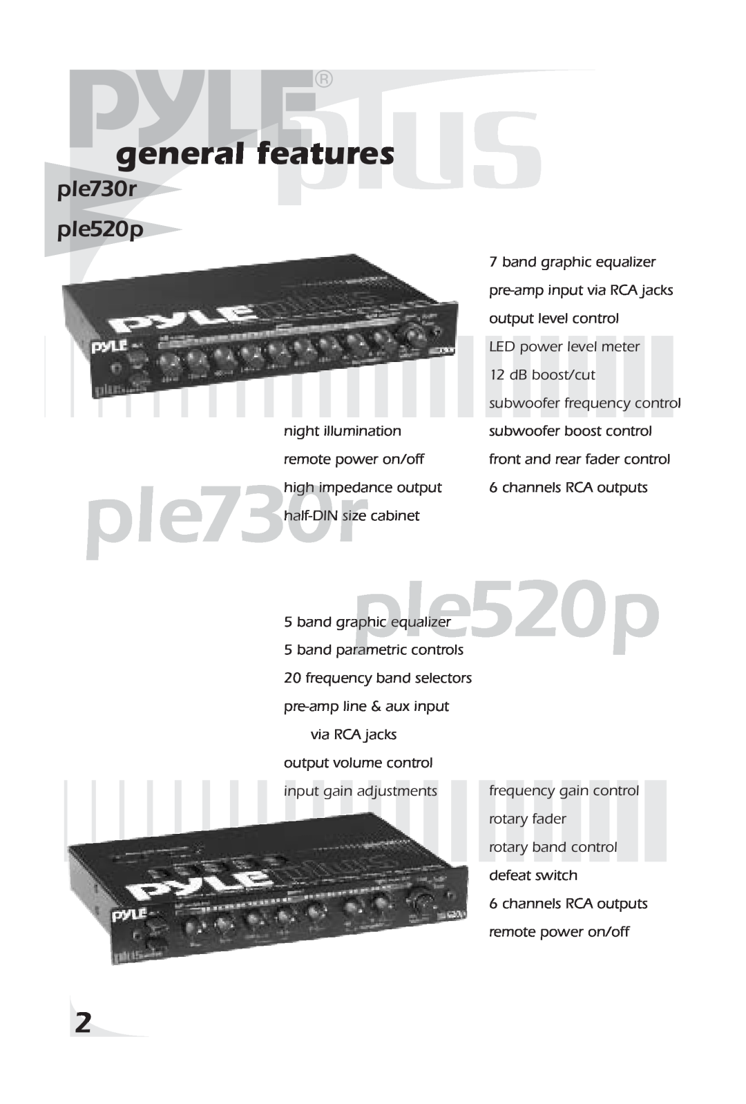 PYLE Audio PLE730R, PLE520P owner manual general features, ple730r ple520p 