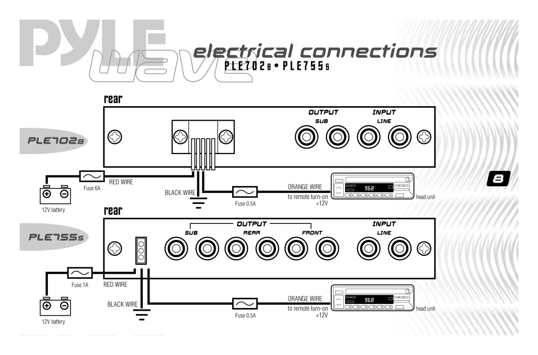 PYLE Audio PLE755S user manual Electrical connections, PLE702B 