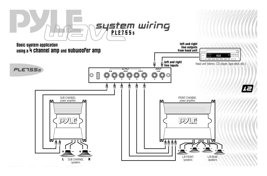 PYLE Audio PLE755S, PLE702B user manual Using a 4 channel amp and subwoofer amp 