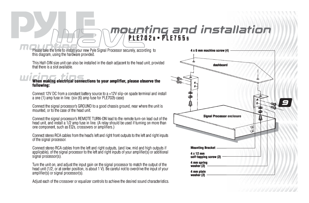 PYLE Audio PLE702B, PLE755S user manual mounting and installation, P L E 7 0 2 B P L E 7 5 5 S, wiring tips 