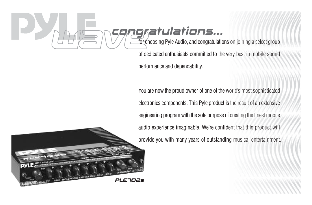 PYLE Audio PLE755S user manual congratulations, PLE702B 