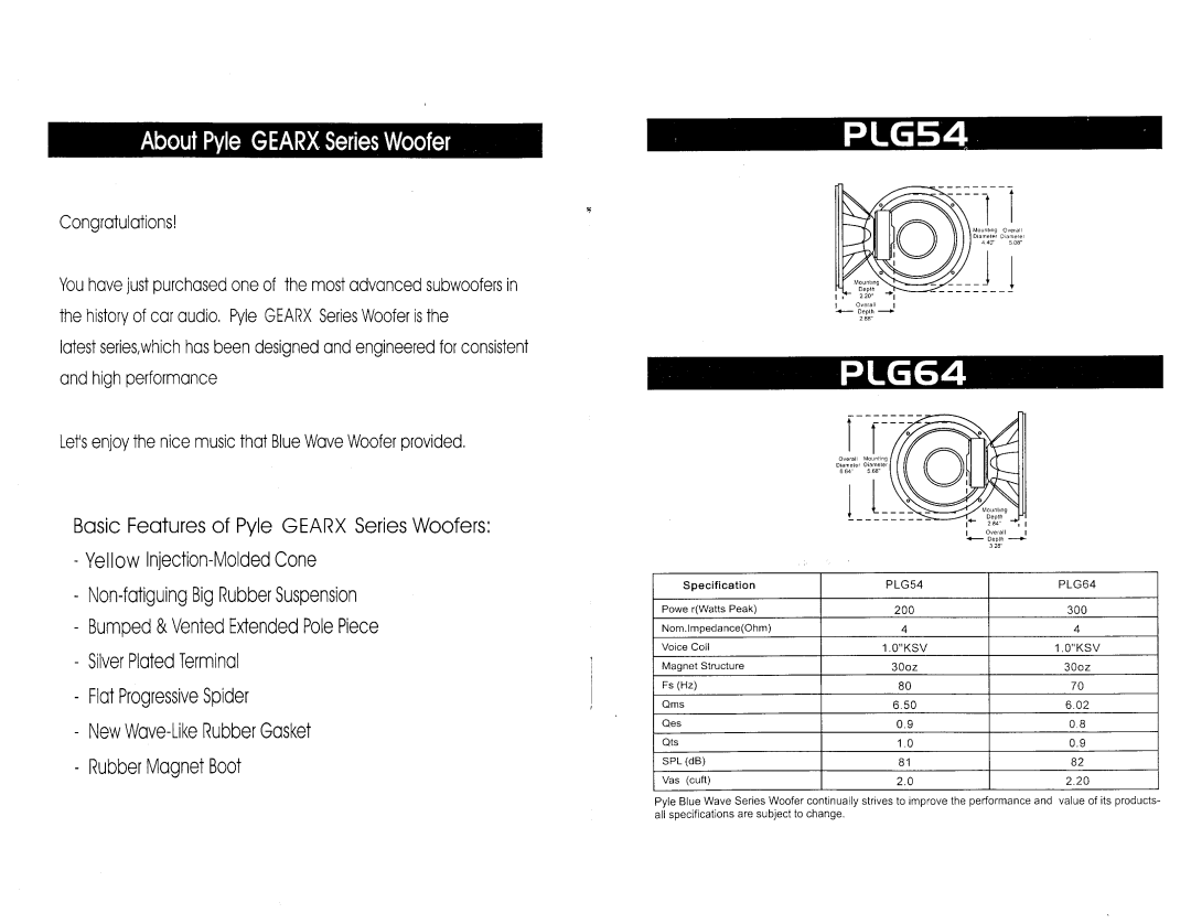 PYLE Audio PLG54 manual 