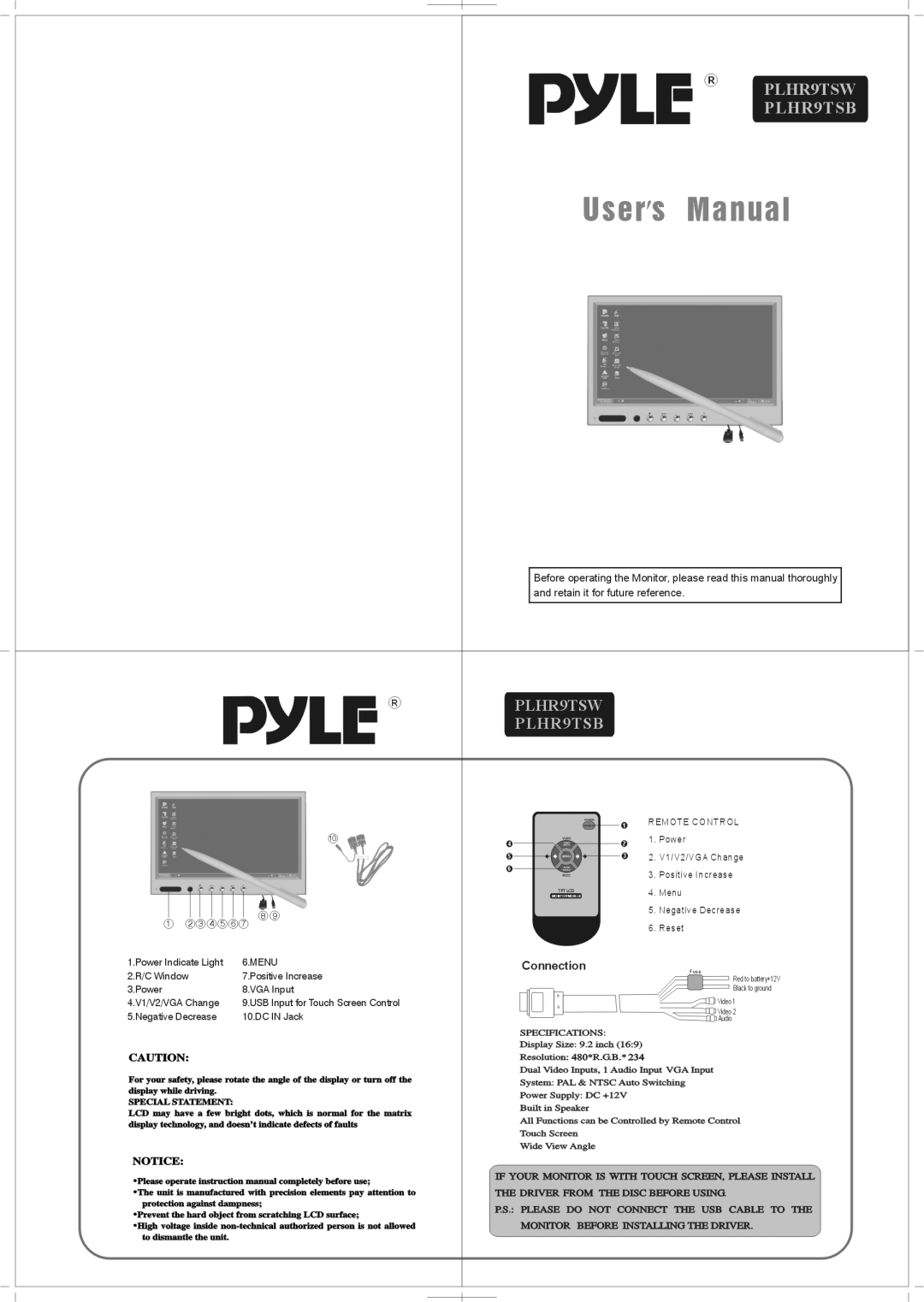 PYLE Audio PLHR9TSB, PLHR9TSW manual 