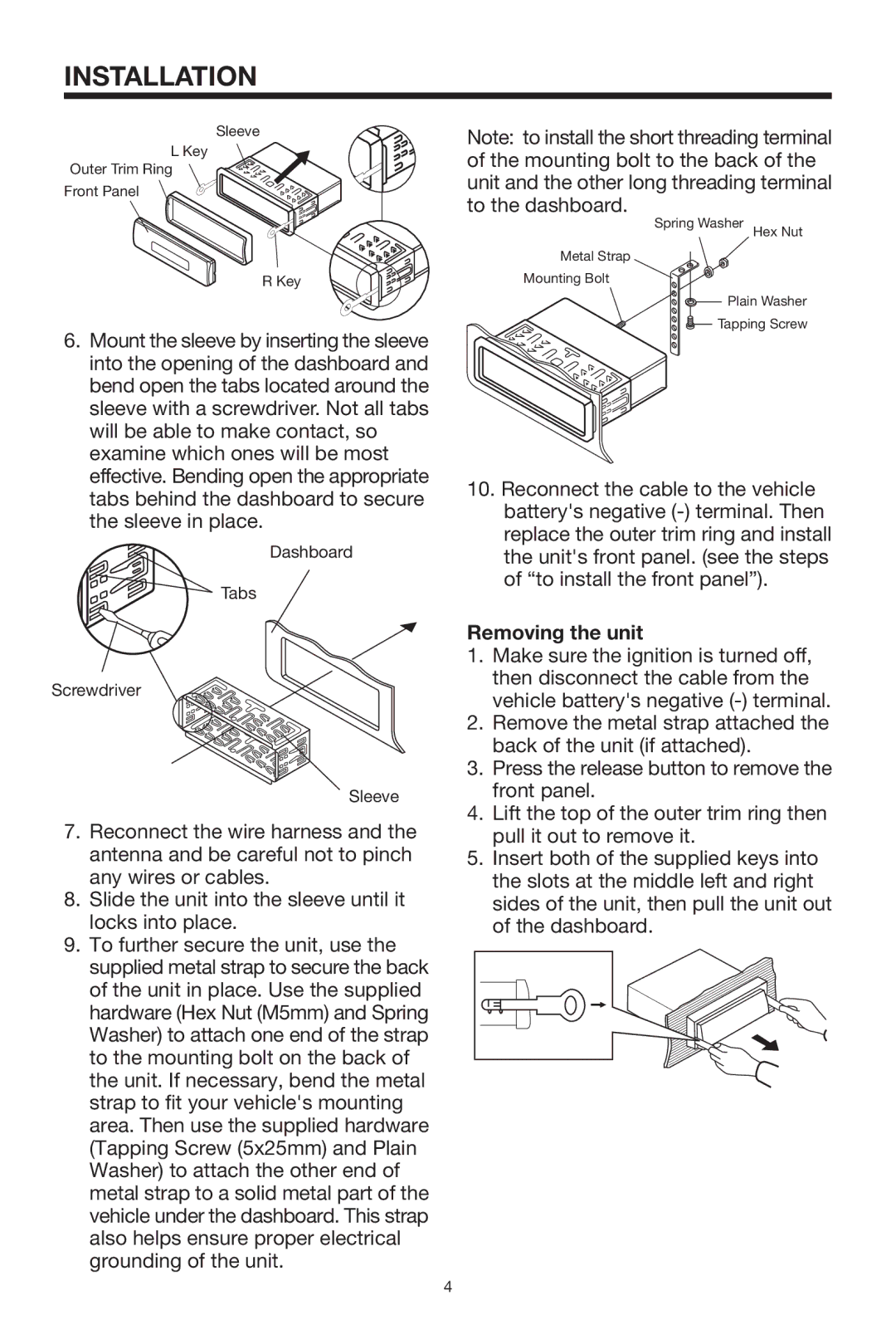 PYLE Audio PLMR18 owner manual Removing the unit 