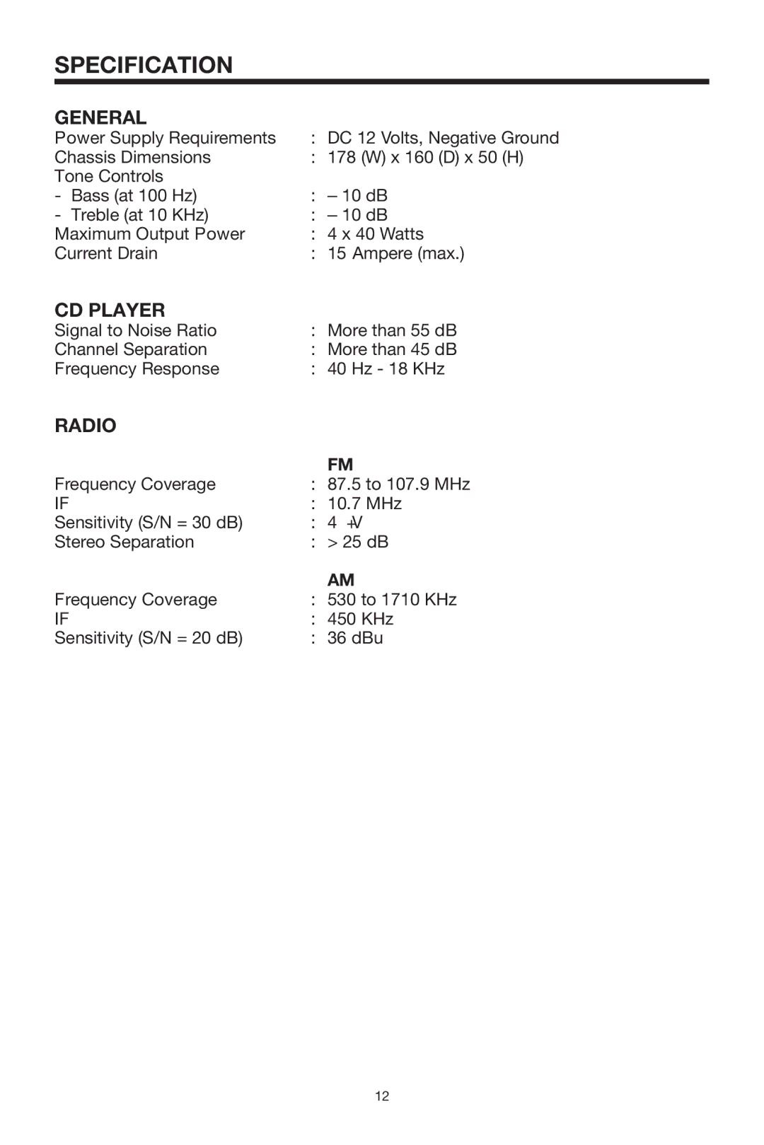 PYLE Audio PLMR19W owner manual Specification, General 