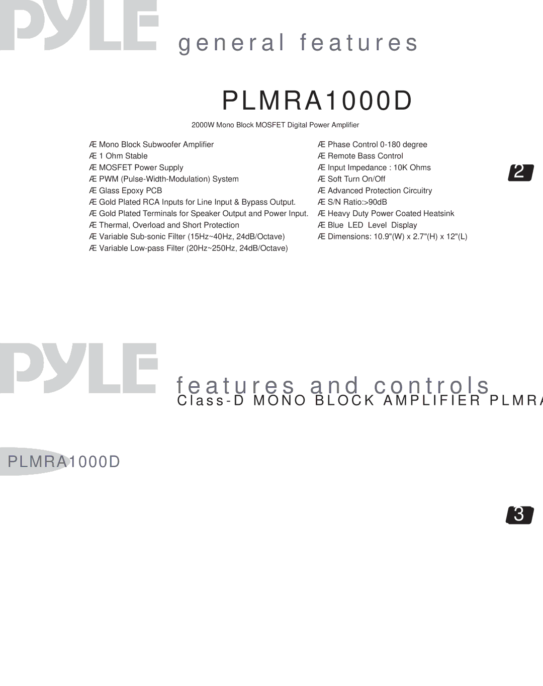 PYLE Audio PLMRA1000D manual N e r a l f e a t u r e s, A t u r e s a n d c o n t r o l s 