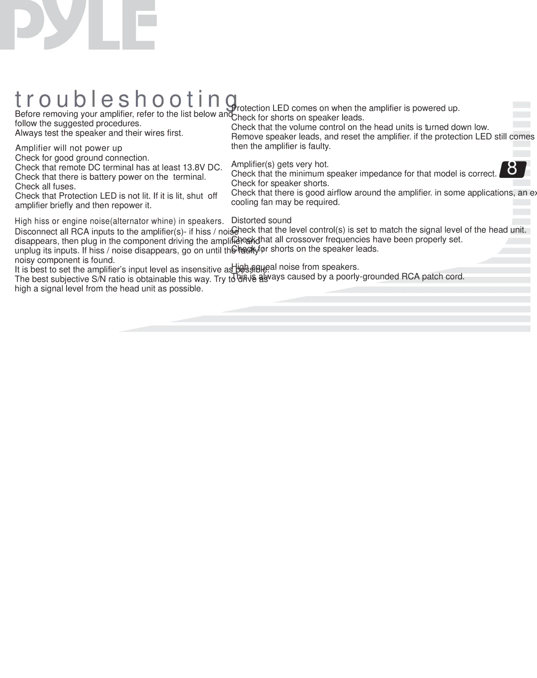 PYLE Audio PLMRA1000D manual Troubleshooting 