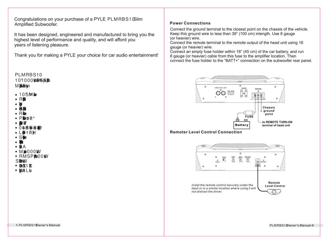 PYLE Audio PLMRBS10 owner manual 