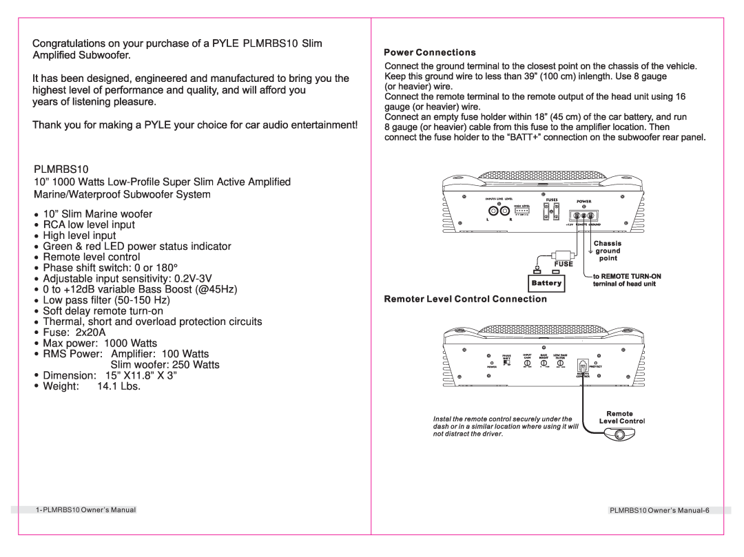 PYLE Audio owner manual PLMRBS10 PLMRBS10 