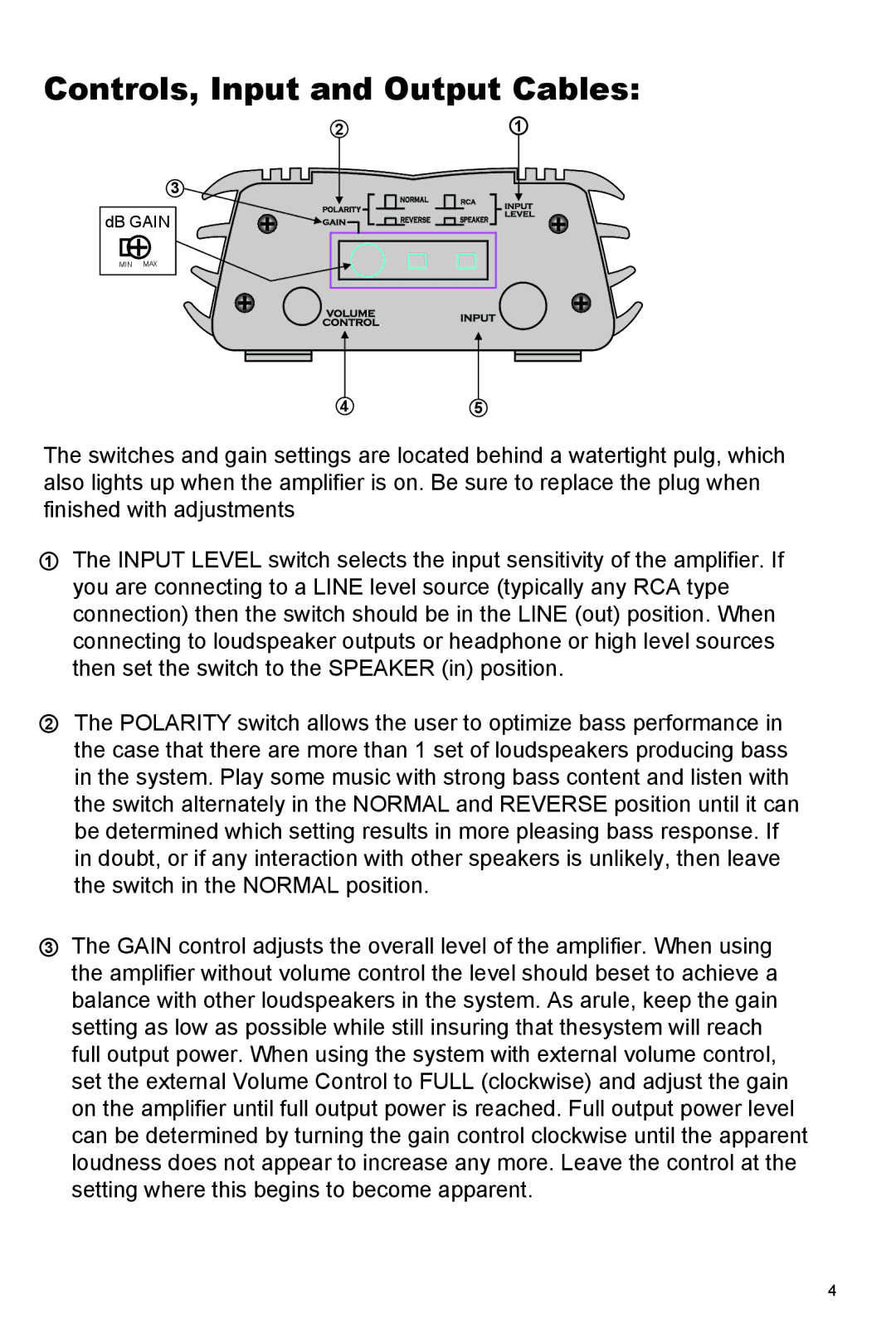 PYLE Audio PLMRMP4A, PLMRMP2A owner manual Controls, Input and Output Cables 