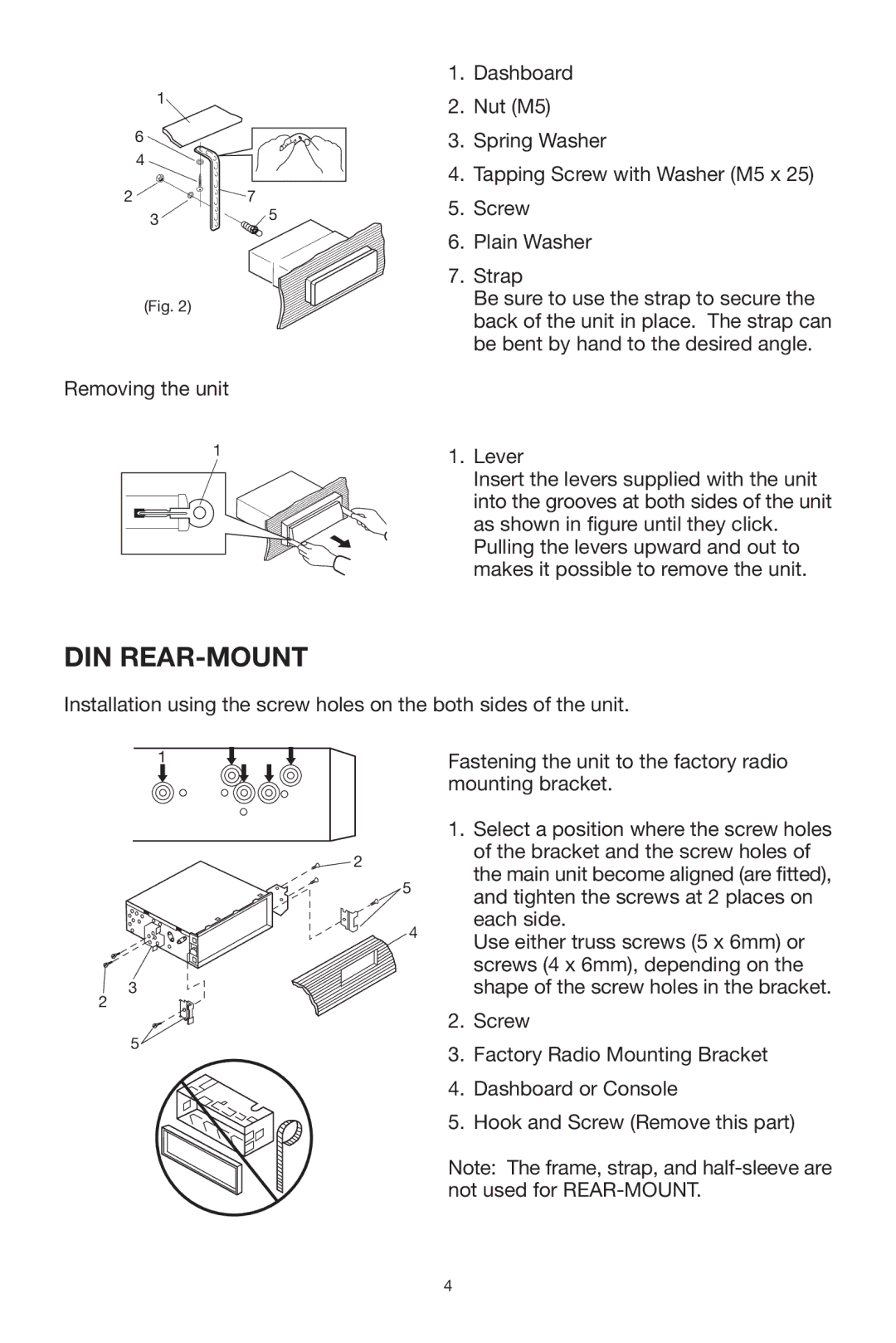 PYLE Audio PLPK5TVD owner manual Din Rear-Mount 