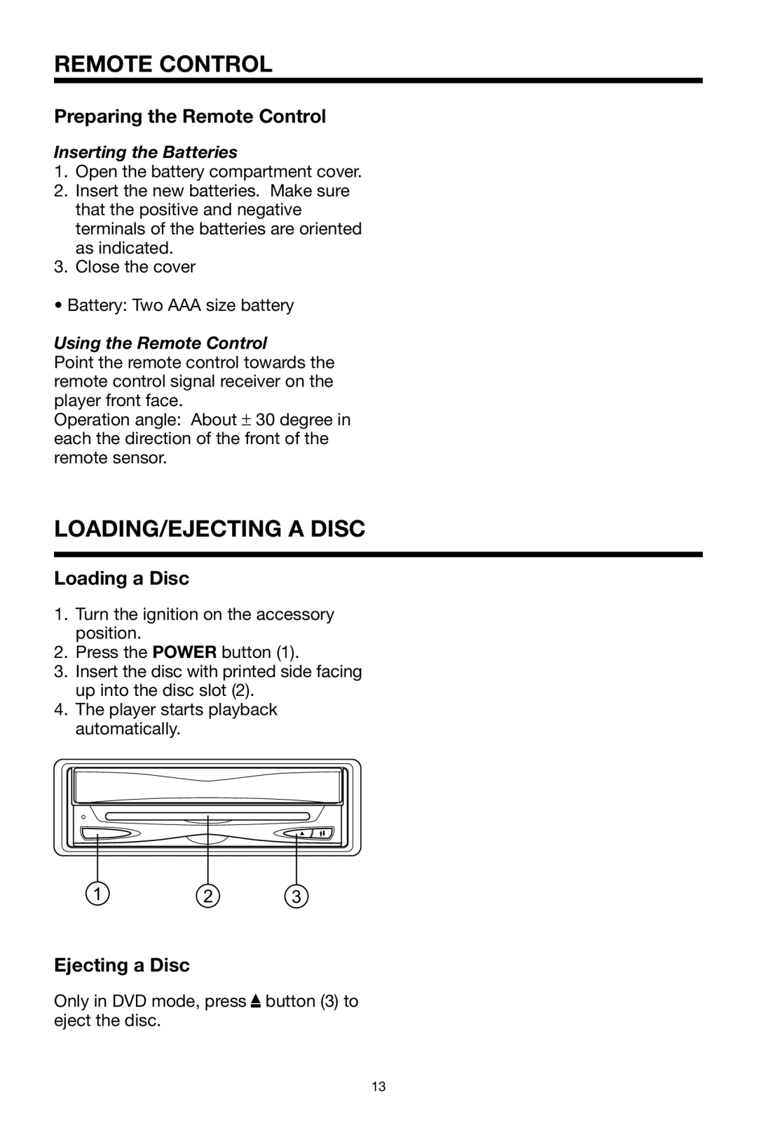 PYLE Audio PLPK65TVD owner manual LOADING/EJECTING a Disc, Preparing the Remote Control, Loading a Disc, Ejecting a Disc 